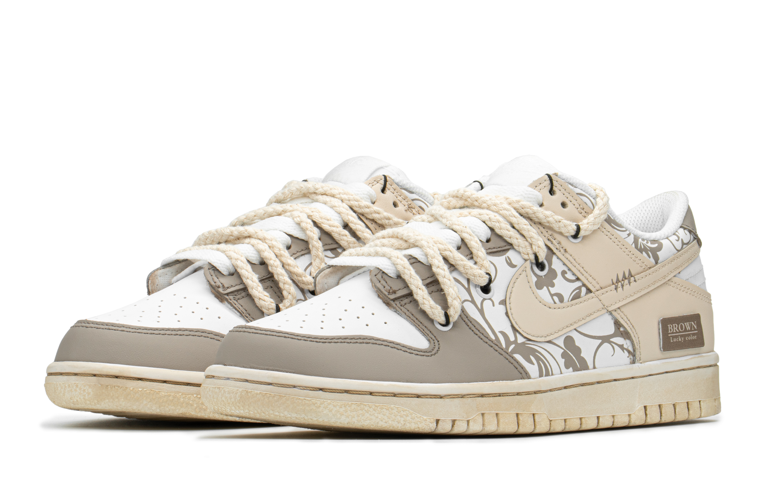 Lookbook [定制鞋子] 耐克Dunk低帮‘复古手绘花卉棕白色’ DH9765-100(TeamA-DK复古花纹S-BOX)