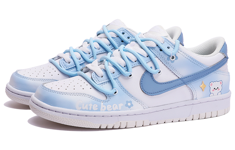 Shop [Sepatu Custom] Nike Dunk Low 'Cute Bear Fresh Blue' Anak Muda DH9765-100(TeamThree-可爱小熊-蓝白)