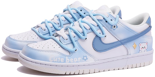 【訂製球鞋】Nike Dunk Low 可愛小熊 清新藍 漸變 解構雙鞋帶 休閒 低筒 滑板鞋 GS 藍白 Shop 【訂製球鞋】Nike Dunk Low 可愛小熊 清新藍 漸變 解構雙鞋帶 休閒 低筒 滑板鞋 GS 藍白
