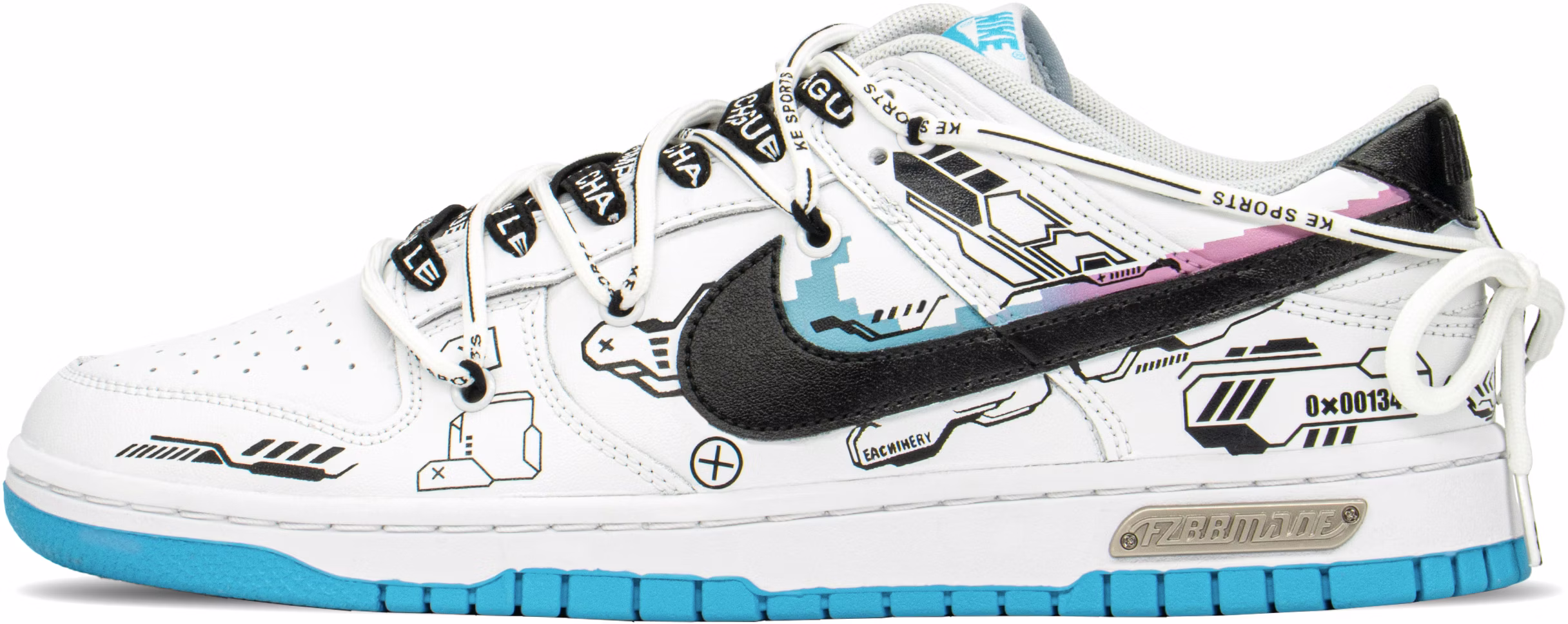 custom-shoes-nike-dunk-low-cyber-mechanical-high-street-black-white