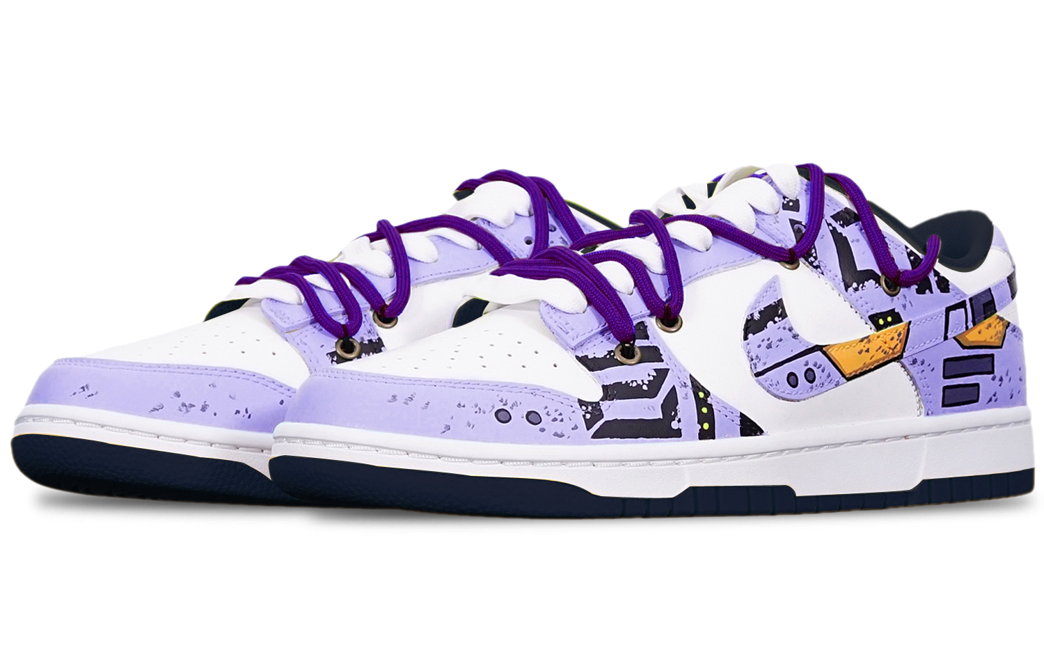 Lookbook 【客製球鞋】 Nike Dunk Low 戰損II高達機械風賽博龐克 解構雙鞋帶 限量特殊鞋盒 低筒 滑板鞋 GS 藍紫