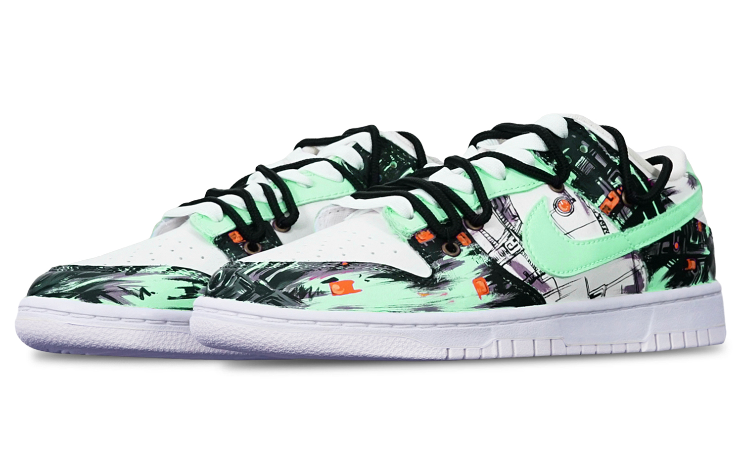 Lookbook 나이키 덩크 로우 '사이버펑크 그라피티' (커스텀) DH9765-100(TeamT-赛博涂鸦绿白S-BOX)