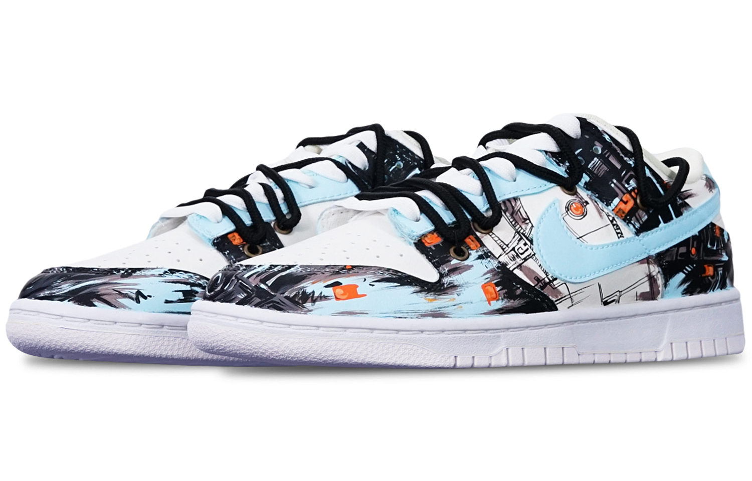 Lookbook [Sepatu Custom] Nike Dunk Low 'Cyberpunk Graffiti Biru Putih' DH9765-100(TeamT-赛博涂鸦蓝白S-BOX)