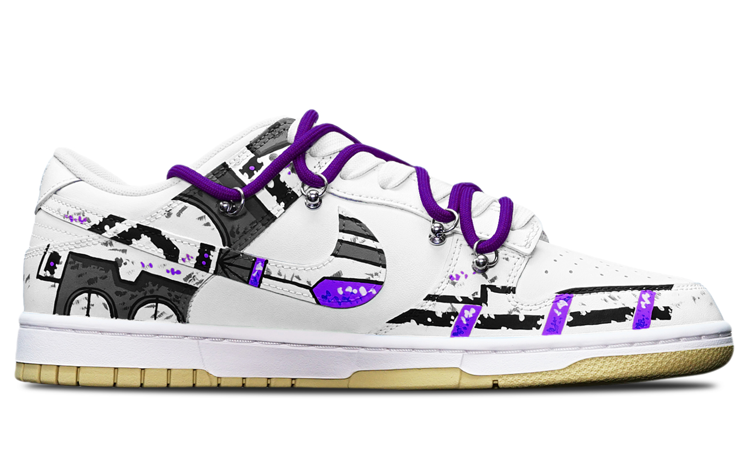 Order [Kasut Custom] Nike Dunk Low 'Cyberpunk Gundam Deconstructed Hitam Putih Ungu' DV0833-100(TeamT-战损III白紫S-BOX)