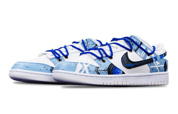 Lookbook 【定製球鞋】Nike Dunk Low 賽博朋克 機械風 Vibe 噴繪 限量特殊鞋盒 解構雙鞋帶 低幫 板鞋 GS 藍白