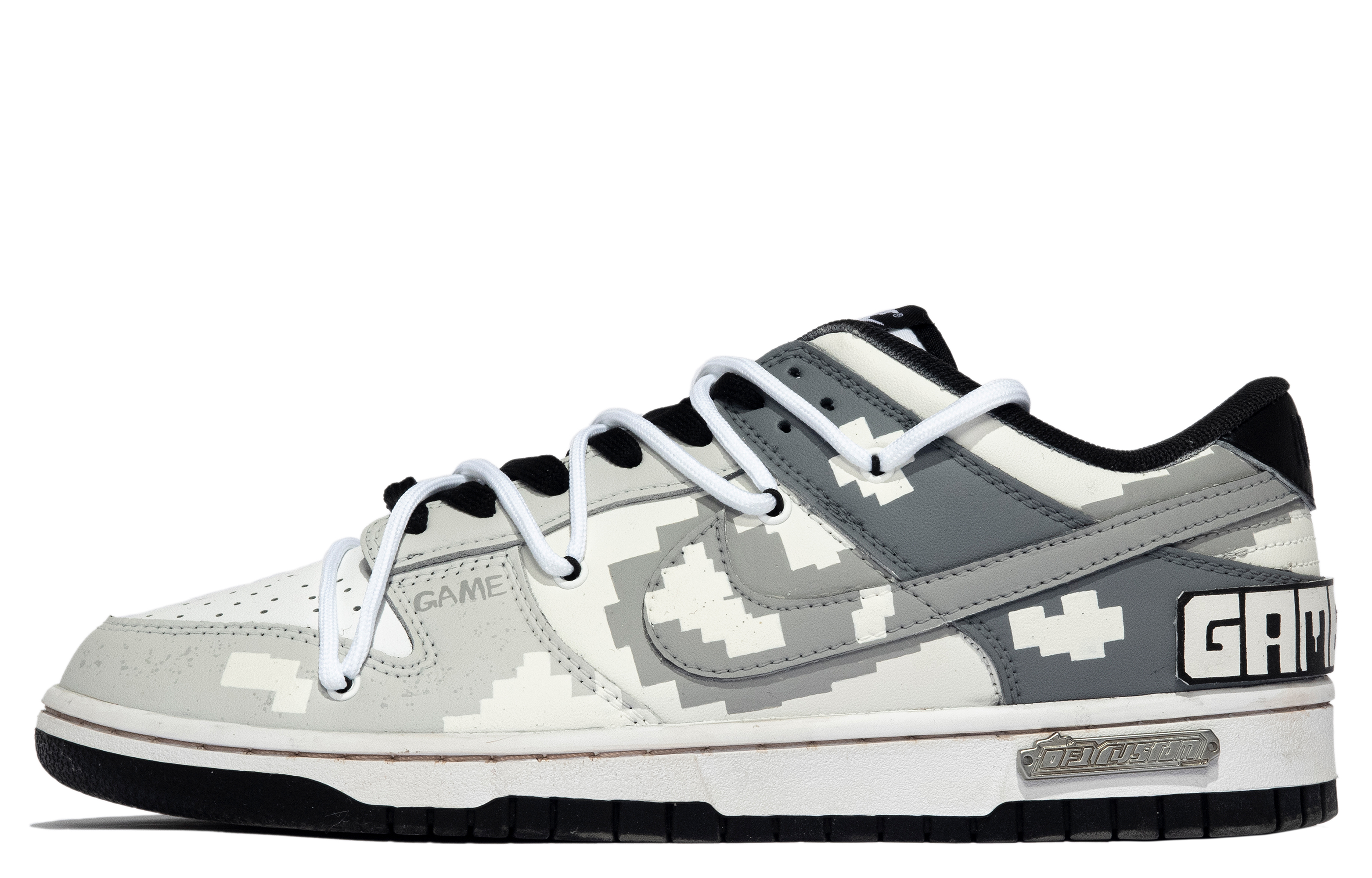 Buy [Sepatu Kustom] Nike Dunk Low 'Da Vinci Custom Hitam Putih Abu-Abu' DD1391-100(TeamM-男款复古电玩S-BOX)