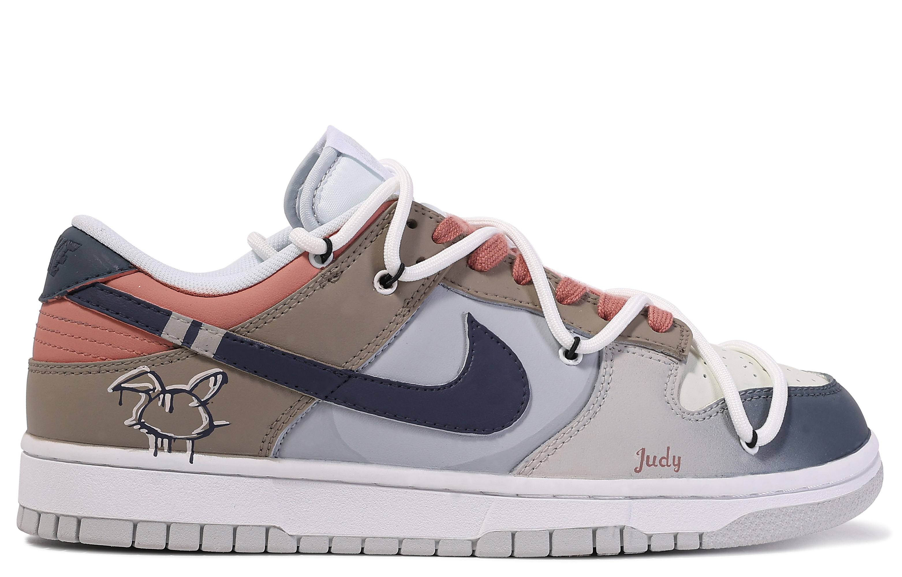 Lookbook [Sepatu Custom] Nike Dunk Low 'Da Vinci Custom Biru-Abu-Coklat' DV0831-101(TeamM-兔子警长-BOX)