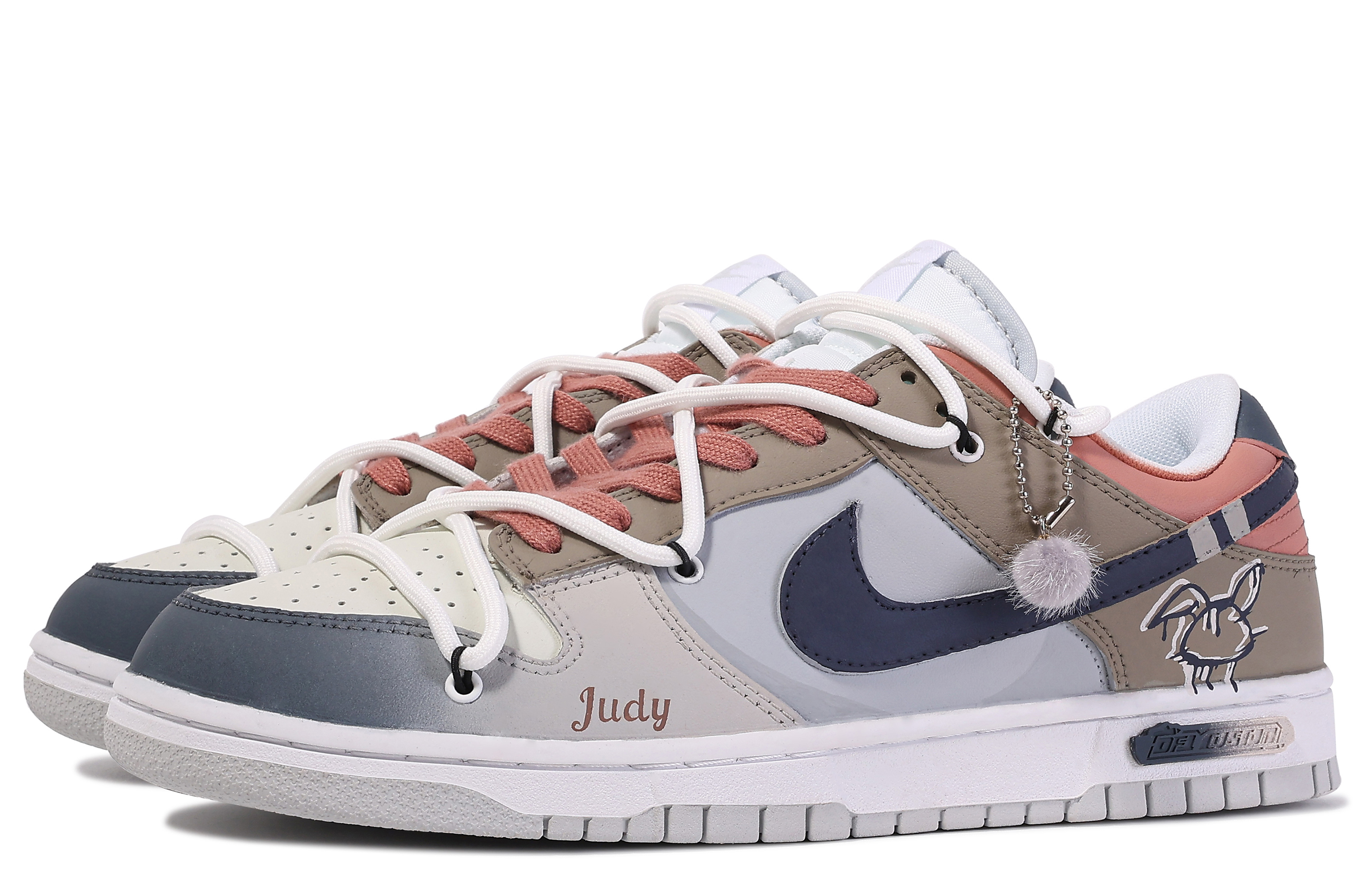 Shop [Sepatu Custom] Nike Dunk Low 'Da Vinci Custom Biru-Abu-Coklat' DV0831-101(TeamM-兔子警长-BOX)