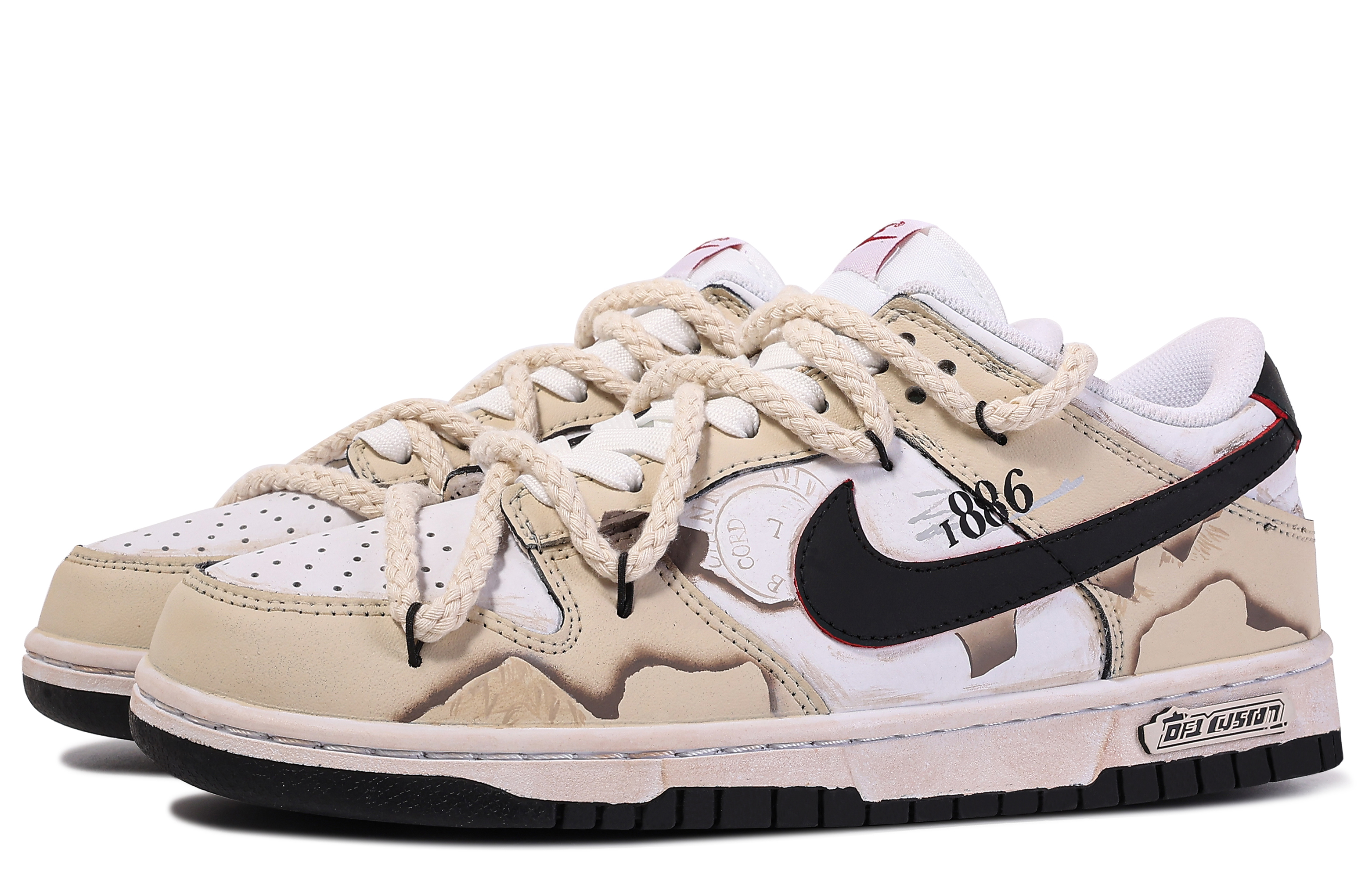 Shop [Kasut Disesuaikan] Nike Dunk Rendah 'Da Vinci Custom Coklat-Putih' FB3354-001(TeamM-大时报)