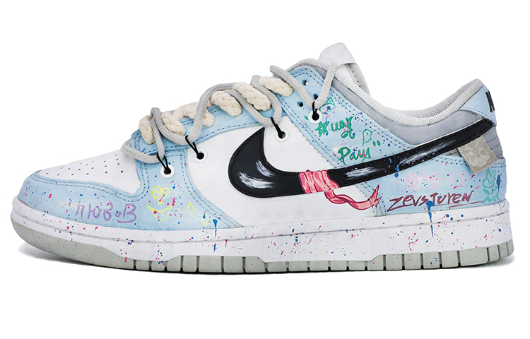 Buy [Kasut Custom] Nike Dunk Low 'Da Vinci Custom Graffiti Terjejas' DD1391-103(TeamM-男女同款涂鸦白蓝黑)