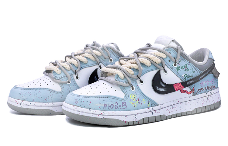 Lookbook [Kasut Custom] Nike Dunk Low 'Da Vinci Custom Graffiti Terjejas' DD1391-103(TeamM-男女同款涂鸦白蓝黑)