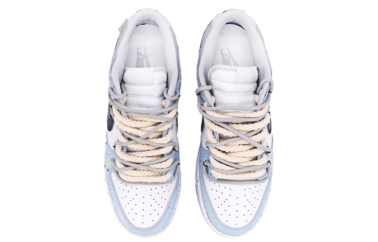 Shop [Kasut Custom] Nike Dunk Low 'Da Vinci Custom Graffiti Terjejas' DD1391-103(TeamM-男女同款涂鸦白蓝黑)