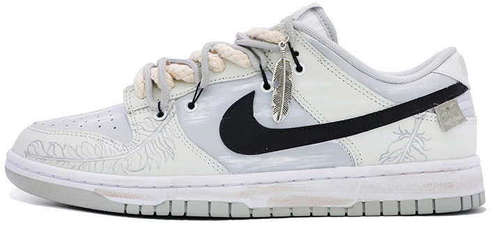 custom-shoes-nike-dunk-low-da-vinci-custom-grey-and-white