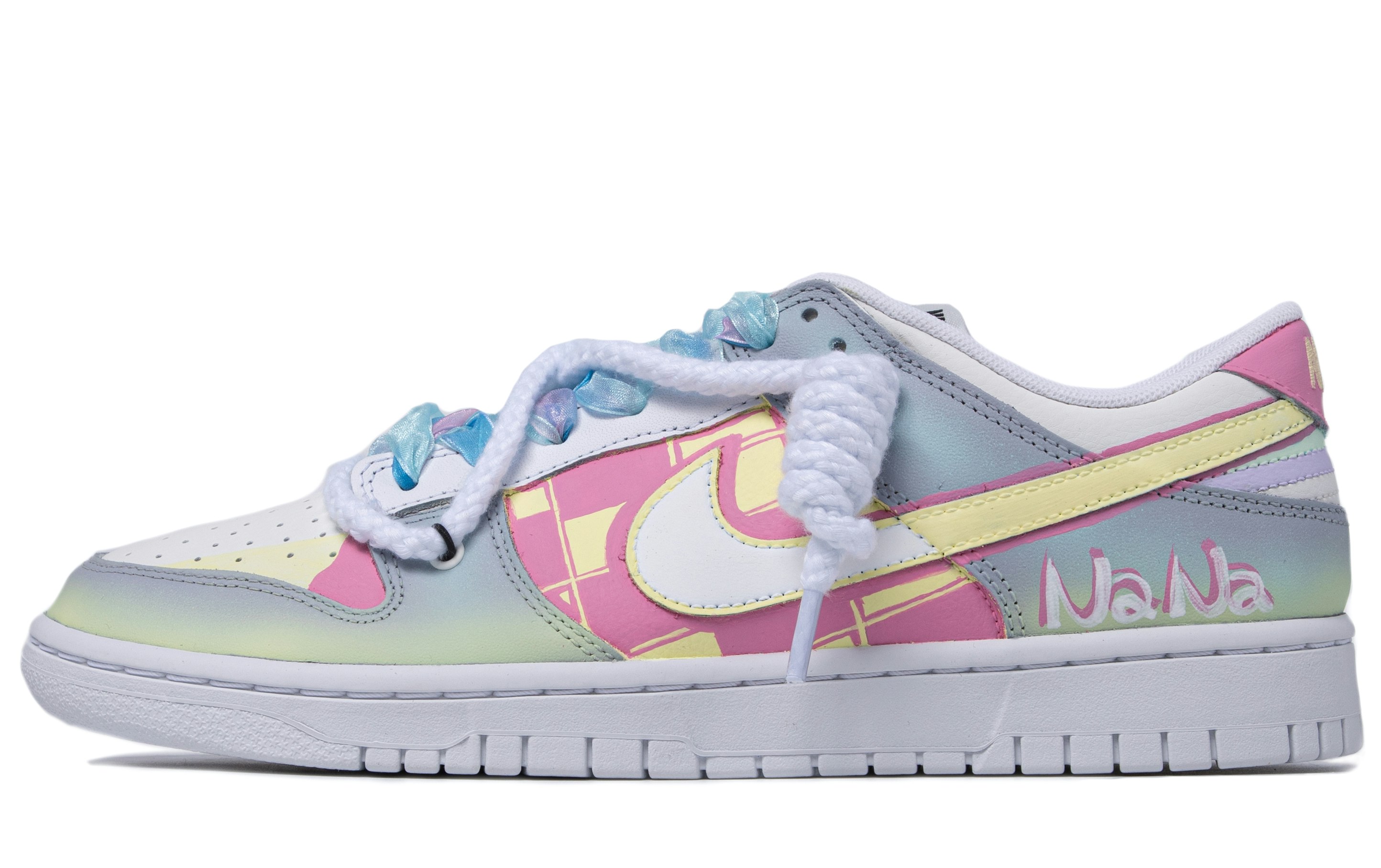 custom-shoes-nike-dunk-low-da-vinci-custom-pink-yellow