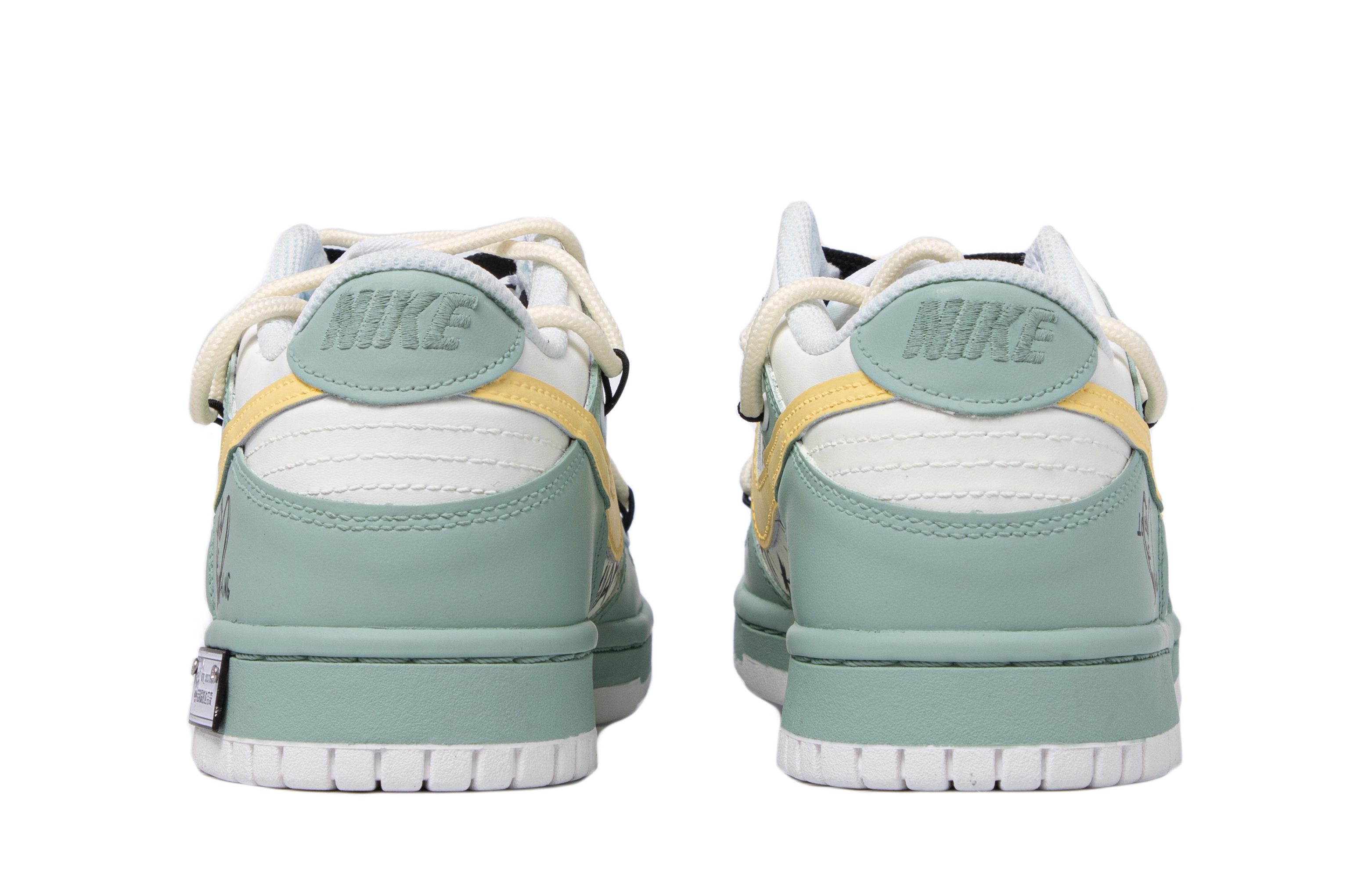 Shop 나이키 덩크 로우 '다빈치 그라피티 그린' (커스텀) DH9765-100(TeamM-女款撞色涂鸦青梅绿)