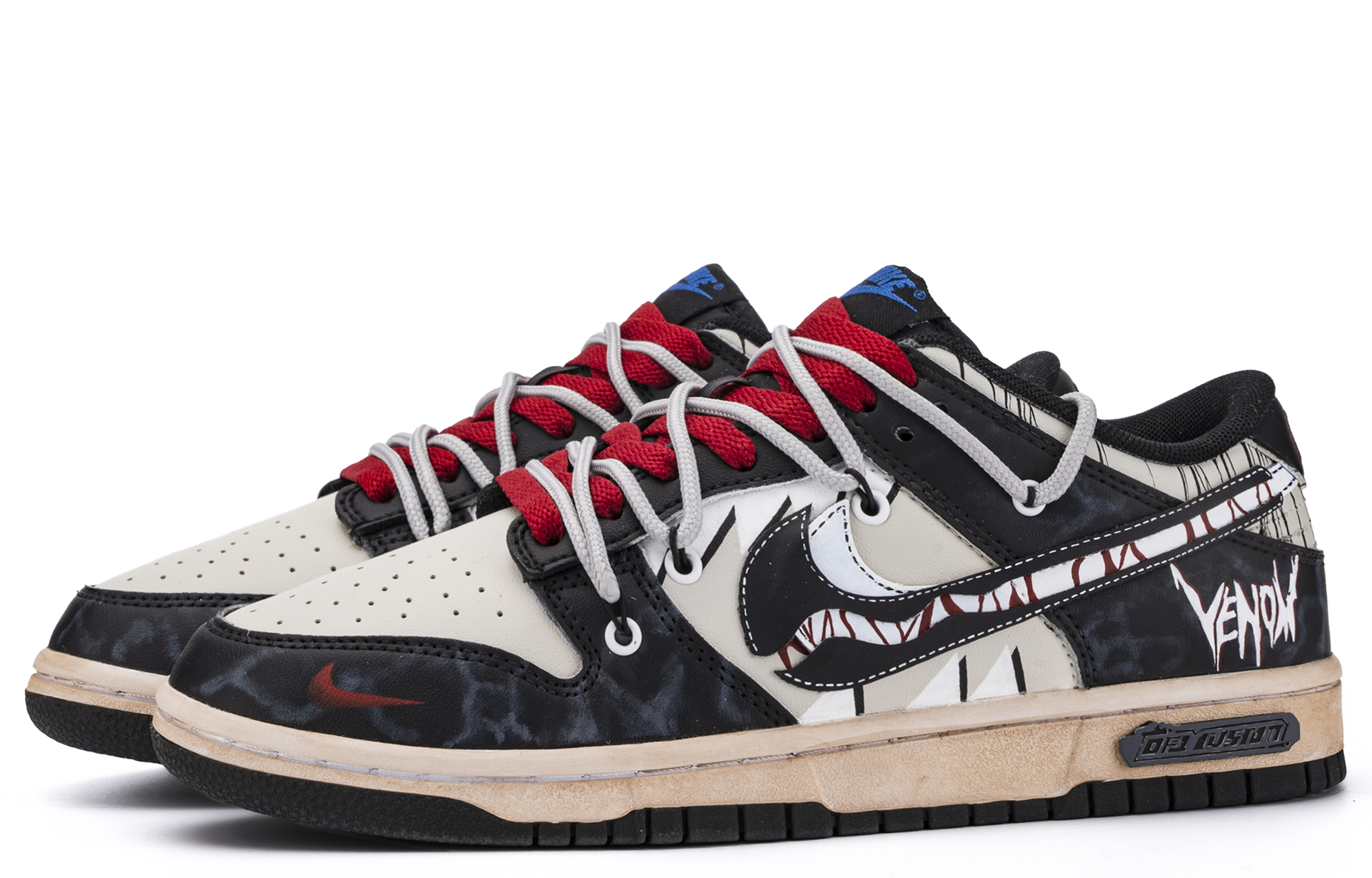 Shop 【客製球鞋】 Nike Dunk 達文西客製 毒液 塗鴉 手繪 貼皮 解構 潮流 簡約 百搭 防滑速乾耐磨平衡 低筒 板鞋 男女同款 米棕黑