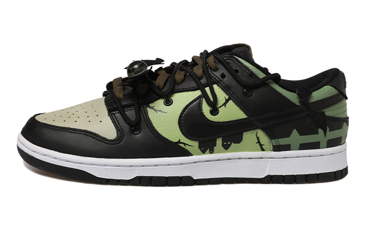 Order 【客製化球鞋】Nike Dunk Low 蝙蝠 暗黑 眼睛 樹枝 城堡 解構風 低筒 板鞋 GS 黑綠