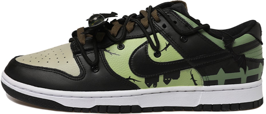 【客製化球鞋】Nike Dunk Low 蝙蝠 暗黑 眼睛 樹枝 城堡 解構風 低筒 板鞋 GS 黑綠 Order 【客製化球鞋】Nike Dunk Low 蝙蝠 暗黑 眼睛 樹枝 城堡 解構風 低筒 板鞋 GS 黑綠