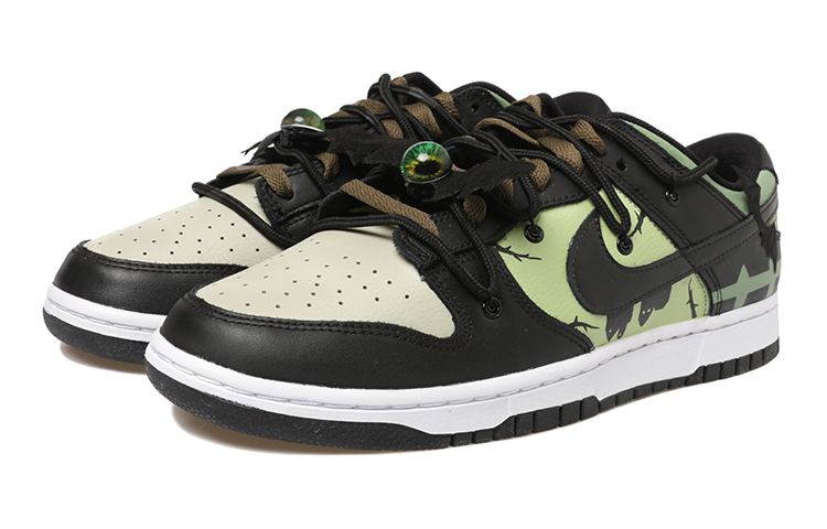 Shop 【客製化球鞋】Nike Dunk Low 蝙蝠 暗黑 眼睛 樹枝 城堡 解構風 低筒 板鞋 GS 黑綠