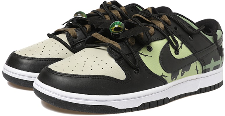 【客製化球鞋】Nike Dunk Low 蝙蝠 暗黑 眼睛 樹枝 城堡 解構風 低筒 板鞋 GS 黑綠 Shop 【客製化球鞋】Nike Dunk Low 蝙蝠 暗黑 眼睛 樹枝 城堡 解構風 低筒 板鞋 GS 黑綠