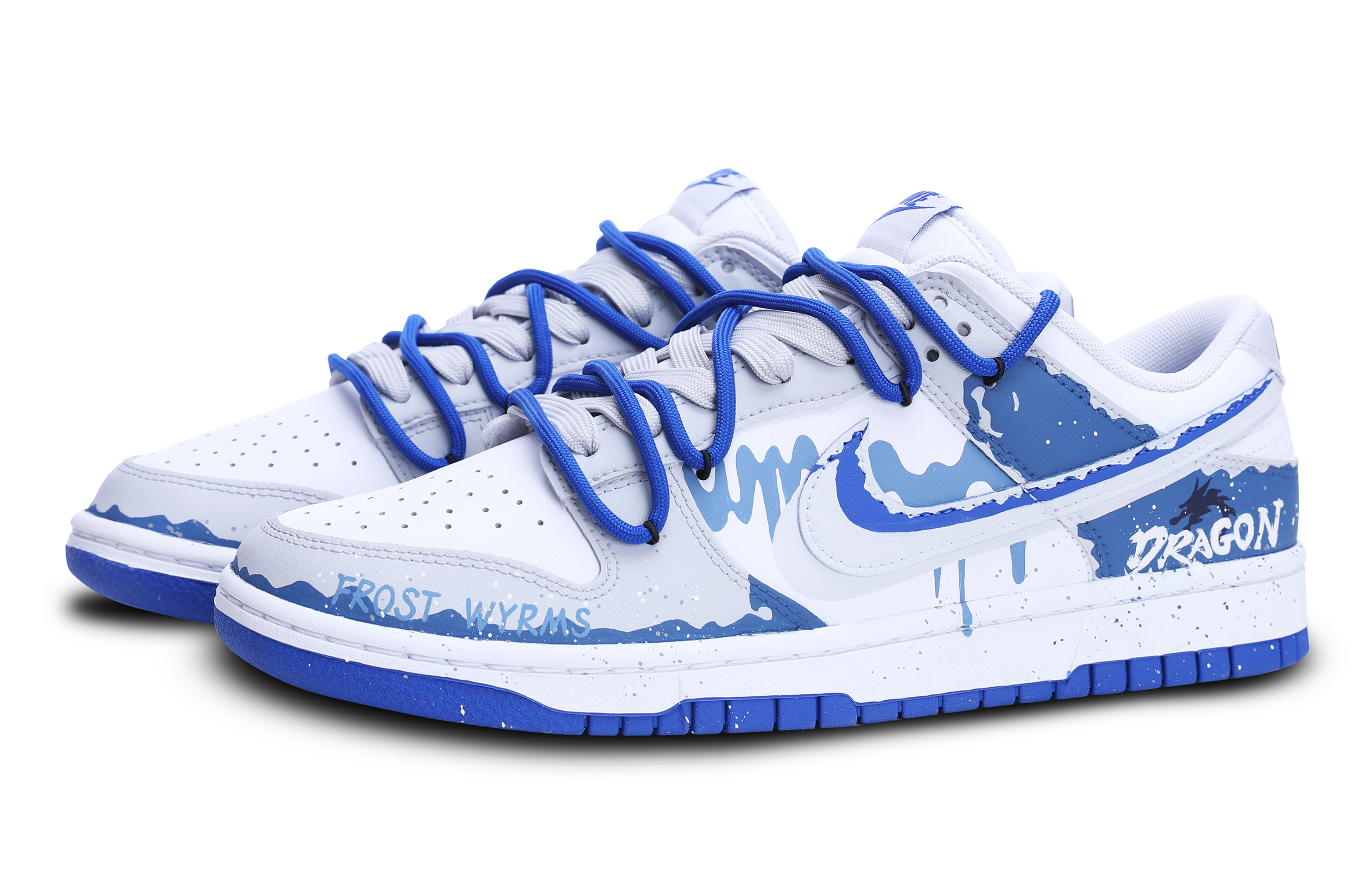 Shop 【訂製球鞋】Nike Dunk 有龍則靈 暗色 英文塗鴉 龍年限定 潑墨 高級 簡約復古 防滑減震耐磨輕便 低筒 板鞋 男款 藍灰結構