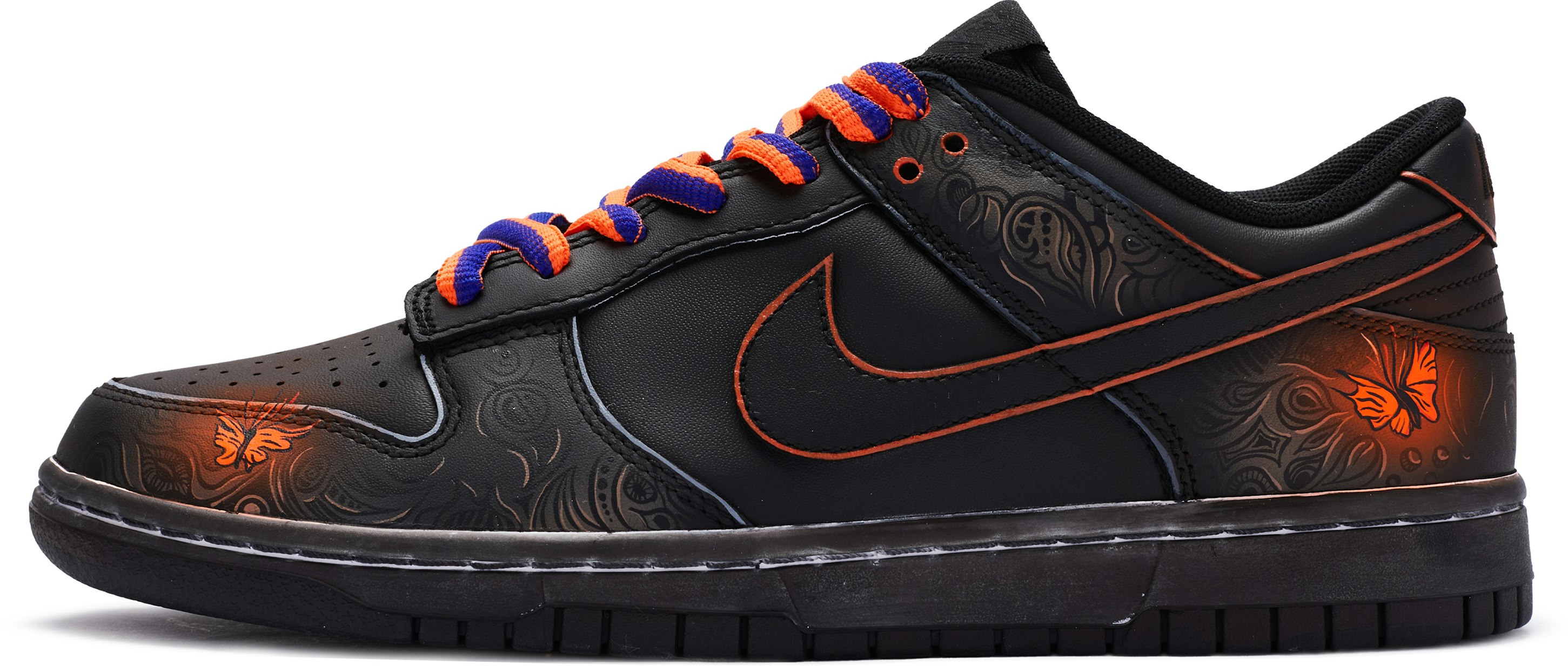 custom-shoes-nike-dunk-low-dark-monarch-butterfly-hand-painted-black-orange