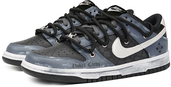 【定製球鞋】Nike Dunk Low 三次實驗室 暗黑撲克 老舊髒鞋 工業復古風 防滑耐磨 低幫 板鞋 男款 黑藍銀 Shop 【定製球鞋】Nike Dunk Low 三次實驗室 暗黑撲克 老舊髒鞋 工業復古風 防滑耐磨 低幫 板鞋 男款 黑藍銀