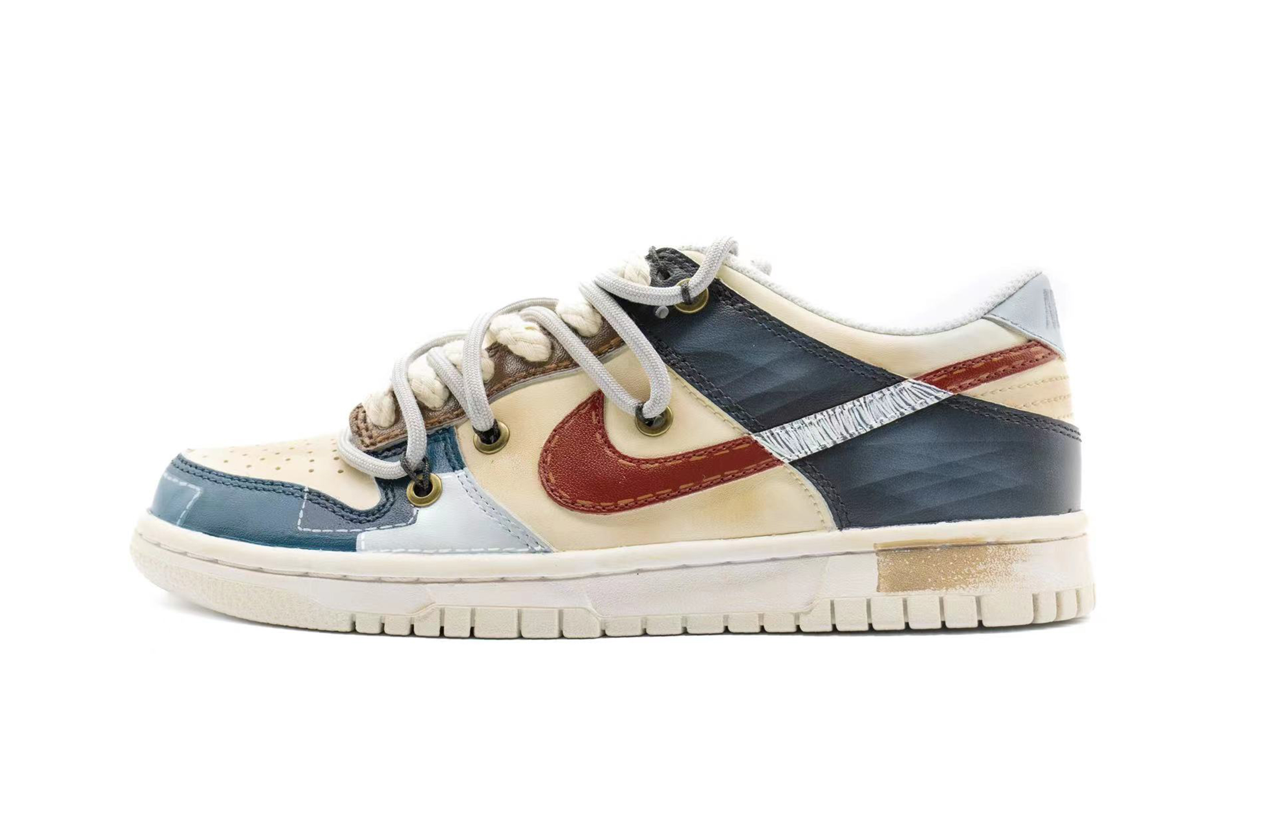 Buy 【定制球鞋】Nike Dunk Low 解構 美式復古牛仔拼接 手繪塗鴉 Vibe風做舊 低幫 板鞋 GS 藍紅