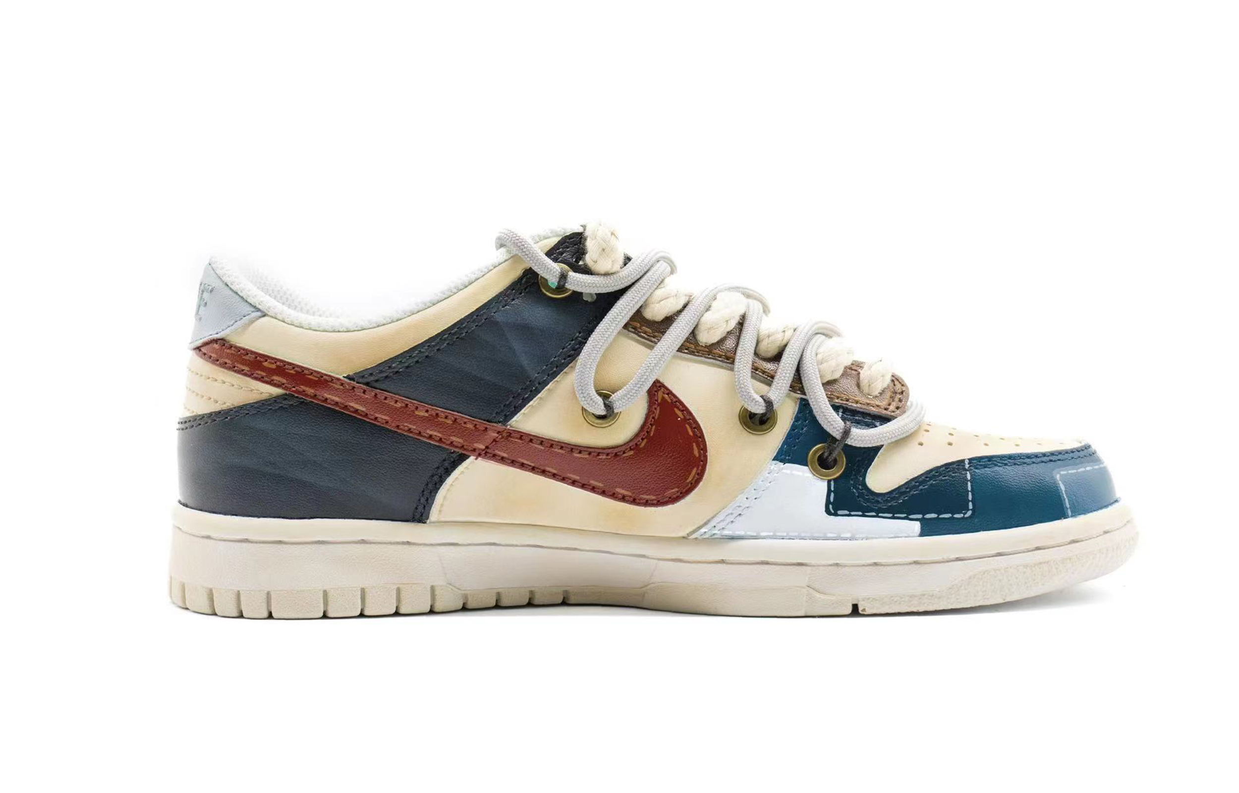 Order 【定制球鞋】Nike Dunk Low 解構 美式復古牛仔拼接 手繪塗鴉 Vibe風做舊 低幫 板鞋 GS 藍紅