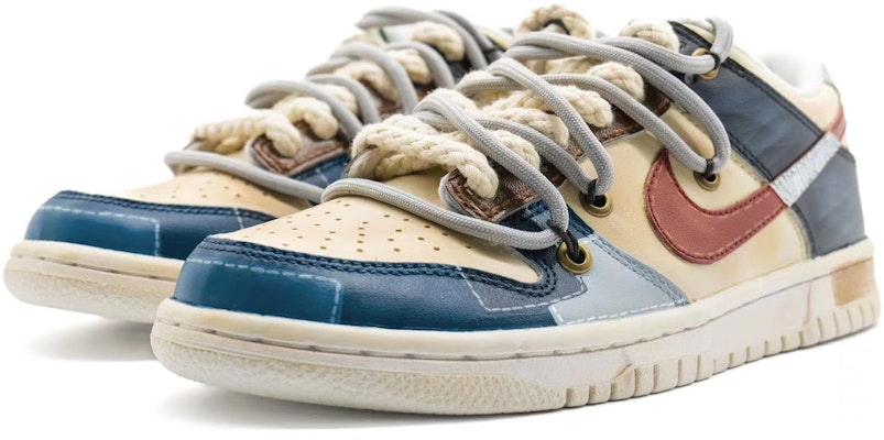 【定制球鞋】Nike Dunk Low 解構 美式復古牛仔拼接 手繪塗鴉 Vibe風做舊 低幫 板鞋 GS 藍紅 Lookbook 【定制球鞋】Nike Dunk Low 解構 美式復古牛仔拼接 手繪塗鴉 Vibe風做舊 低幫 板鞋 GS 藍紅