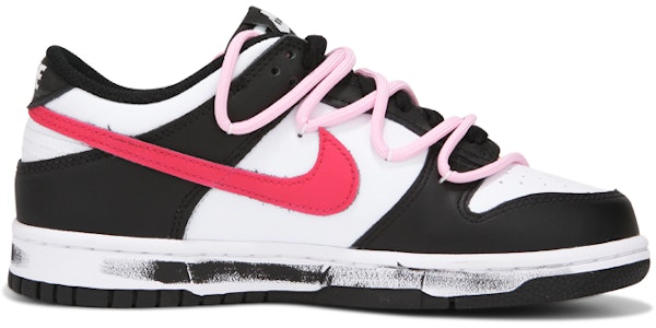 【客製化球鞋】Nike Dunk Low 解構綁帶 活力雙鉤 塗鴉 潑墨 高街 休閒 低幫 板鞋 GS 黑粉 Order 【客製化球鞋】Nike Dunk Low 解構綁帶 活力雙鉤 塗鴉 潑墨 高街 休閒 低幫 板鞋 GS 黑粉