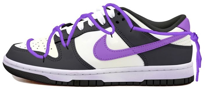 custom-shoes-nike-dunk-low-deconstructed-black-white-with-purple-swoosh