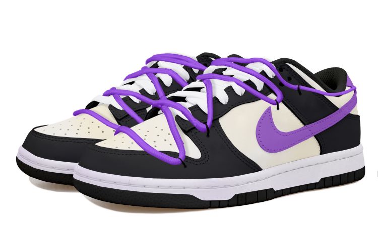 Lookbook [Kasut Custom] Nike Dunk Low 'Deconstructed Hitam Putih dengan Swoosh Ungu' DD1391-100(Team拾玖-黑白紫钩男S-BOX)