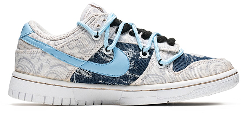 【定制球鞋】 Nike Dunk Low 野鶴製造 解構鞋帶 腰果花 牛仔貼布 五角星 咖啡染 防滑耐磨 低幫 板鞋 男女同款 白藍 Order 【定制球鞋】 Nike Dunk Low 野鶴製造 解構鞋帶 腰果花 牛仔貼布 五角星 咖啡染 防滑耐磨 低幫 板鞋 男女同款 白藍