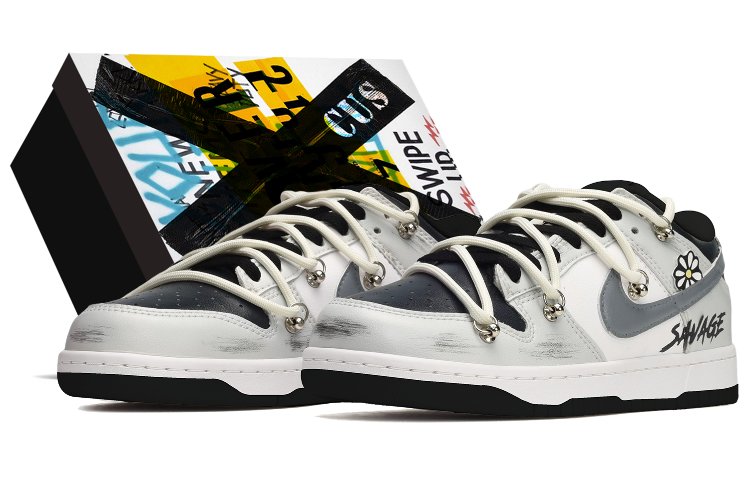 [Custom Shoes] Nike Dunk Low 'Deconstructed Daisy Black Grey'