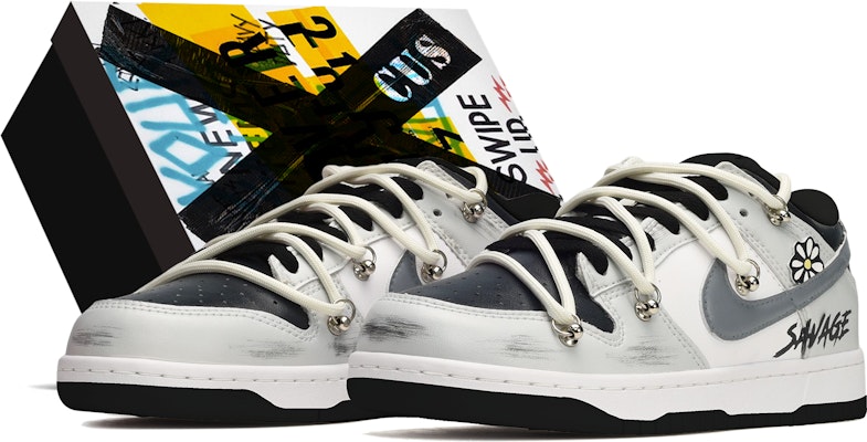 【訂製球鞋】 Nike Dunk Low 解構風 筆觸肌理 小雛菊 低筒 板鞋 男款 黑灰 Buy 【訂製球鞋】 Nike Dunk Low 解構風 筆觸肌理 小雛菊 低筒 板鞋 男款 黑灰