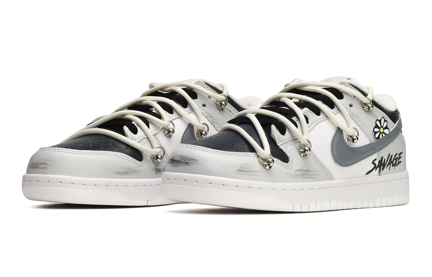 Shop [Zapatillas Personalizadas] Nike Dunk Low 'Margarita Deconstruida' DH9765-100(TeamE-女款小雏菊黑灰)