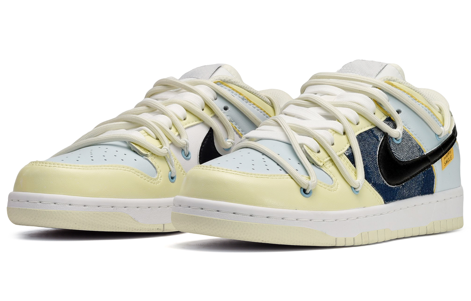 Lookbook [カスタムシューズ] ナイキ ダンク ロー 'デコンストラクテッド デニム 黄青黒' DJ6188-100(TeamE-男款牛仔贴布黄蓝黑)