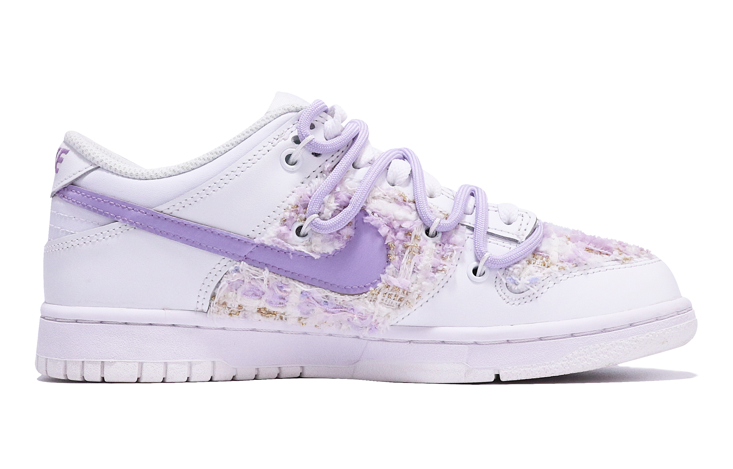 Order 【カスタムシューズ】ナイキ ダンク ロー '分解二重シューレース - 白ピンク紫' DH9765-100(TeamTen-女款梦幻粉紫)