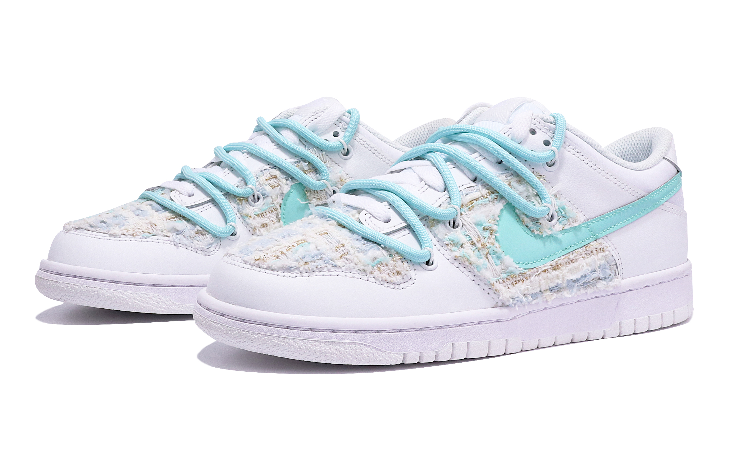 Lookbook Zapatillas Nike Dunk Low 'Deconstruidas Doble Cordón - Blanco Azul Verde' DH9765-100(TeamTen-女款梦幻蓝绿)