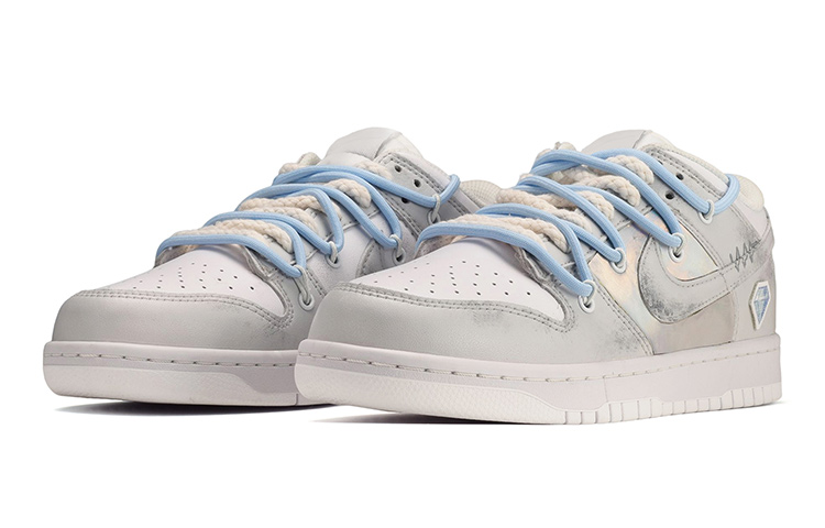 Lookbook 나이키 덩크 로우 '레이저 핸드페인팅 그레이블루' (커스텀) DH9765-100(TeamE-女款未来风灰蓝)