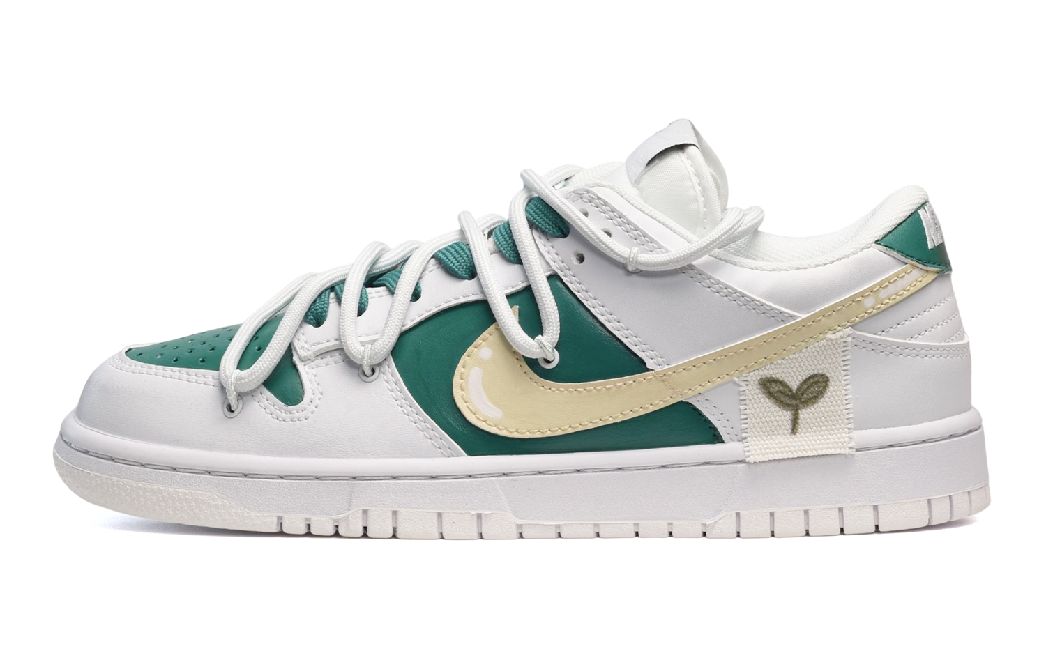 Buy [定制鞋款] 耐克Dunk Low ‘解构绿叶’ DH9765-100(TeamE-女款绿叶白绿黄)