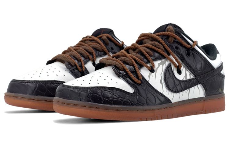 Lookbook 【定製球鞋】 Nike Dunk Low 解構鞋帶 特殊鞋盒 鱷魚紋 灰色閃電 低幫 板鞋 男款 黑白色