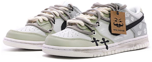 【訂製球鞋】Nike Dunk Low vibe訂製 做舊 解構鞋帶 哥特腰果花 高街 拼接 十字架 情侶 復古 耐磨 低幫 板鞋 GS 白灰 Lookbook 【訂製球鞋】Nike Dunk Low vibe訂製 做舊 解構鞋帶 哥特腰果花 高街 拼接 十字架 情侶 復古 耐磨 低幫 板鞋 GS 白灰