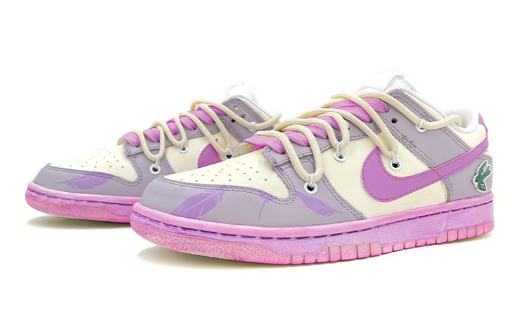 Lookbook [Kasut Tersuai] Nike Dunk Low 'Renda Ungu Embroideri Bulu & Burung Layang' DH9765-100(TeamK-女款解构鞋带飞燕刺绣贴)