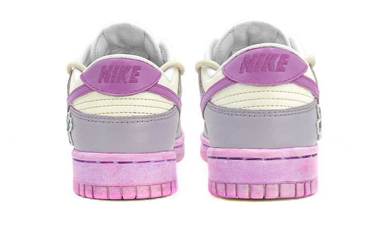 Shop [Kasut Tersuai] Nike Dunk Low 'Renda Ungu Embroideri Bulu & Burung Layang' DH9765-100(TeamK-女款解构鞋带飞燕刺绣贴)