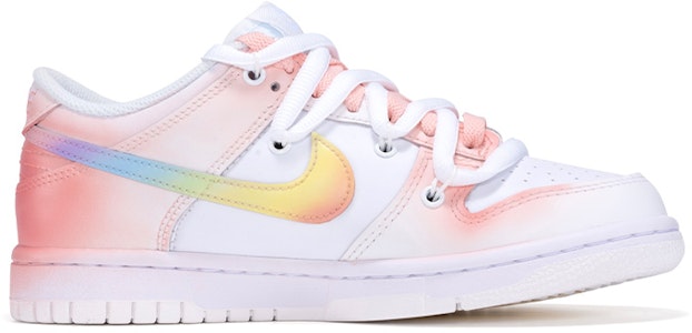 【訂製球鞋】Nike Dunk Low 解構鞋帶 彩虹 手繪噴繪 特殊鞋盒 低幫 板鞋 GS 白粉 Order 【訂製球鞋】Nike Dunk Low 解構鞋帶 彩虹 手繪噴繪 特殊鞋盒 低幫 板鞋 GS 白粉