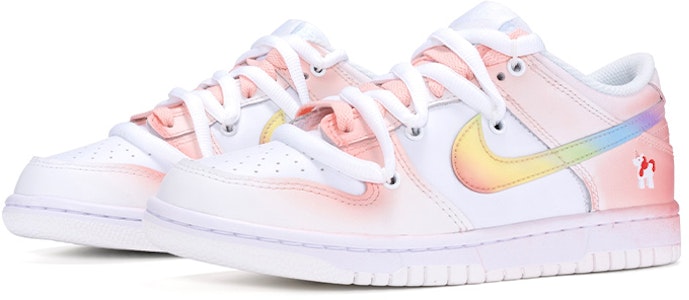 【訂製球鞋】Nike Dunk Low 解構鞋帶 彩虹 手繪噴繪 特殊鞋盒 低幫 板鞋 GS 白粉 Lookbook 【訂製球鞋】Nike Dunk Low 解構鞋帶 彩虹 手繪噴繪 特殊鞋盒 低幫 板鞋 GS 白粉