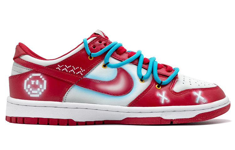 Order 【定製球鞋】 Nike Dunk Low 解構鞋帶 電玩 像素笑臉 低幫 板鞋 男款 紅白