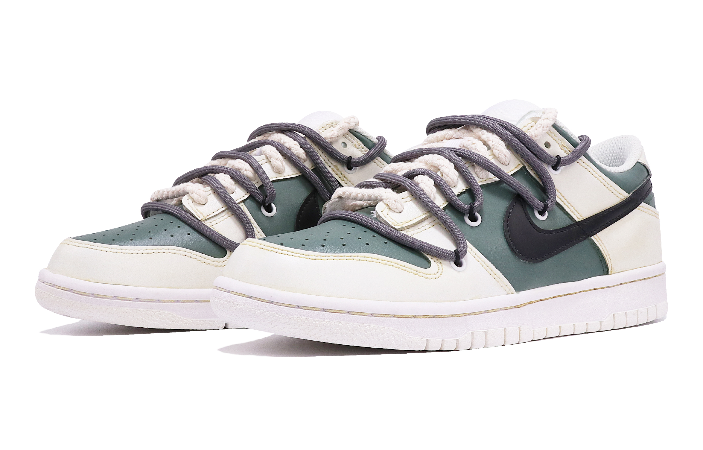 Lookbook 【定制球鞋】 Nike Dunk Low 限定 做舊 氧化 Vibe風 簡約 撞色 情侶 解構雙鞋帶 復古休閒 低幫 板鞋 GS 黃綠色